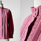 1970s Mauve Applique Pleated High-Neck Blouse - Sz. S