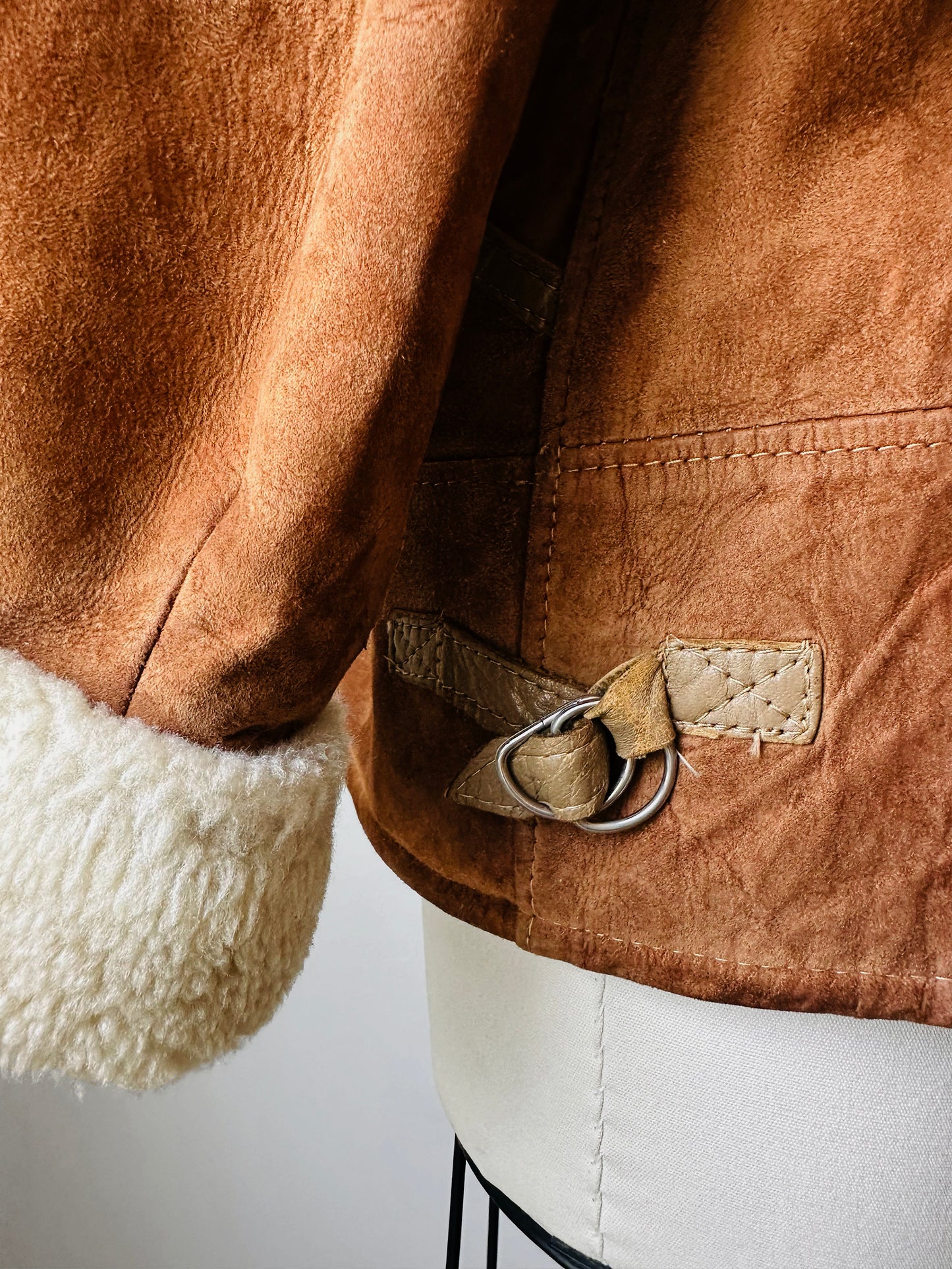 1980s Cognac Made in FRANCE Suede Shearling Jacket - Sz. S/M