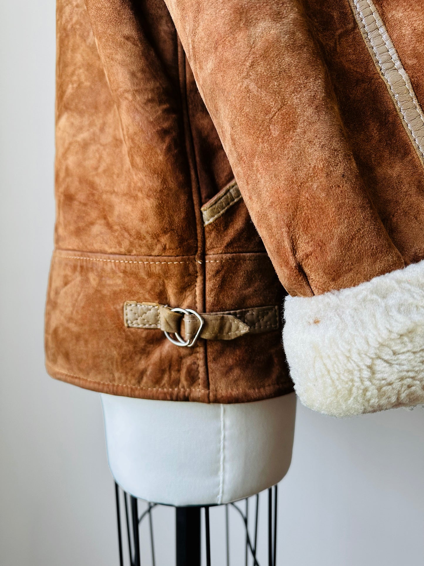 1980s Cognac Made in FRANCE Suede Shearling Jacket - Sz. S/M