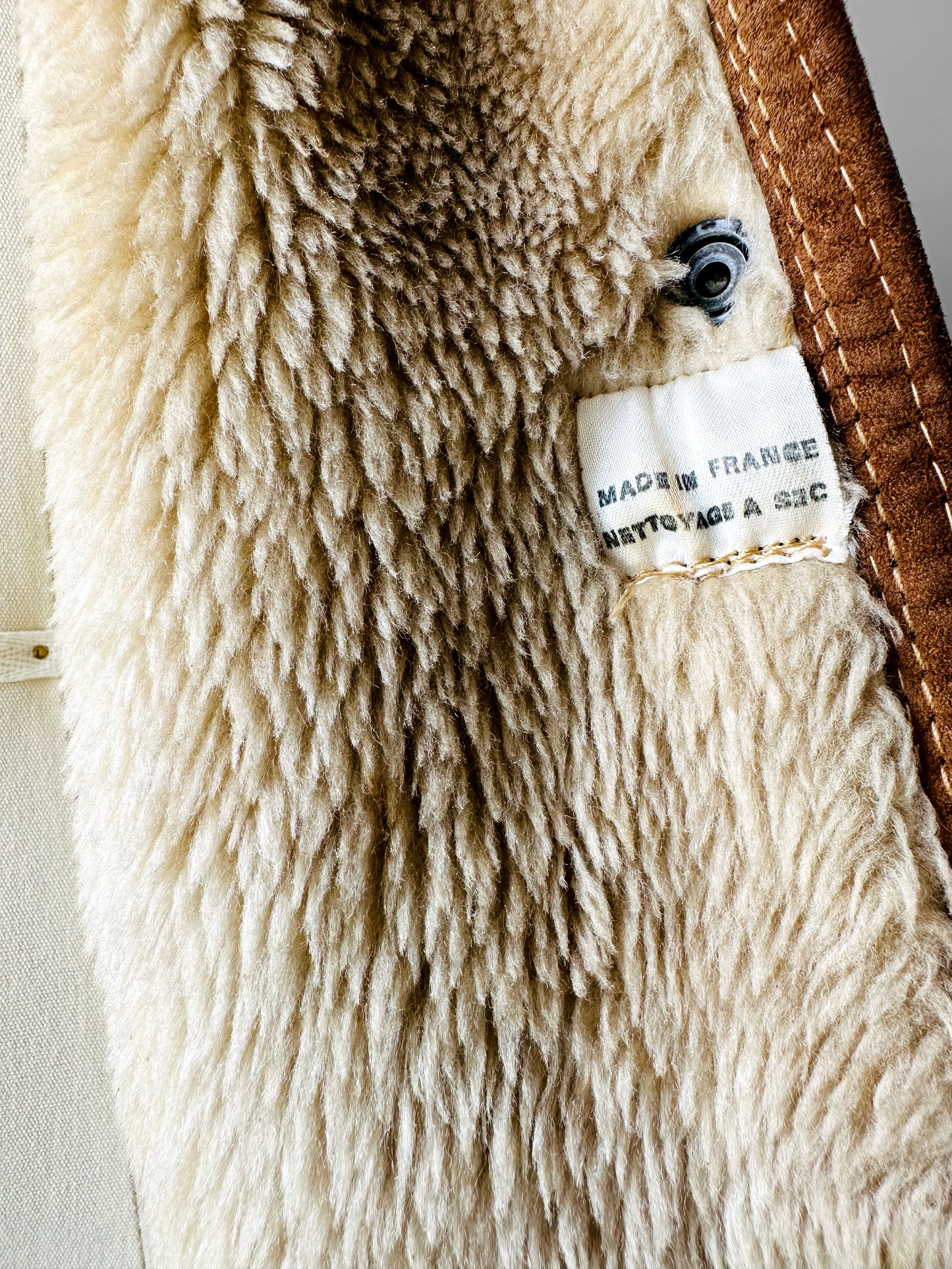 1980s Cognac Made in FRANCE Suede Shearling Jacket - Sz. S/M