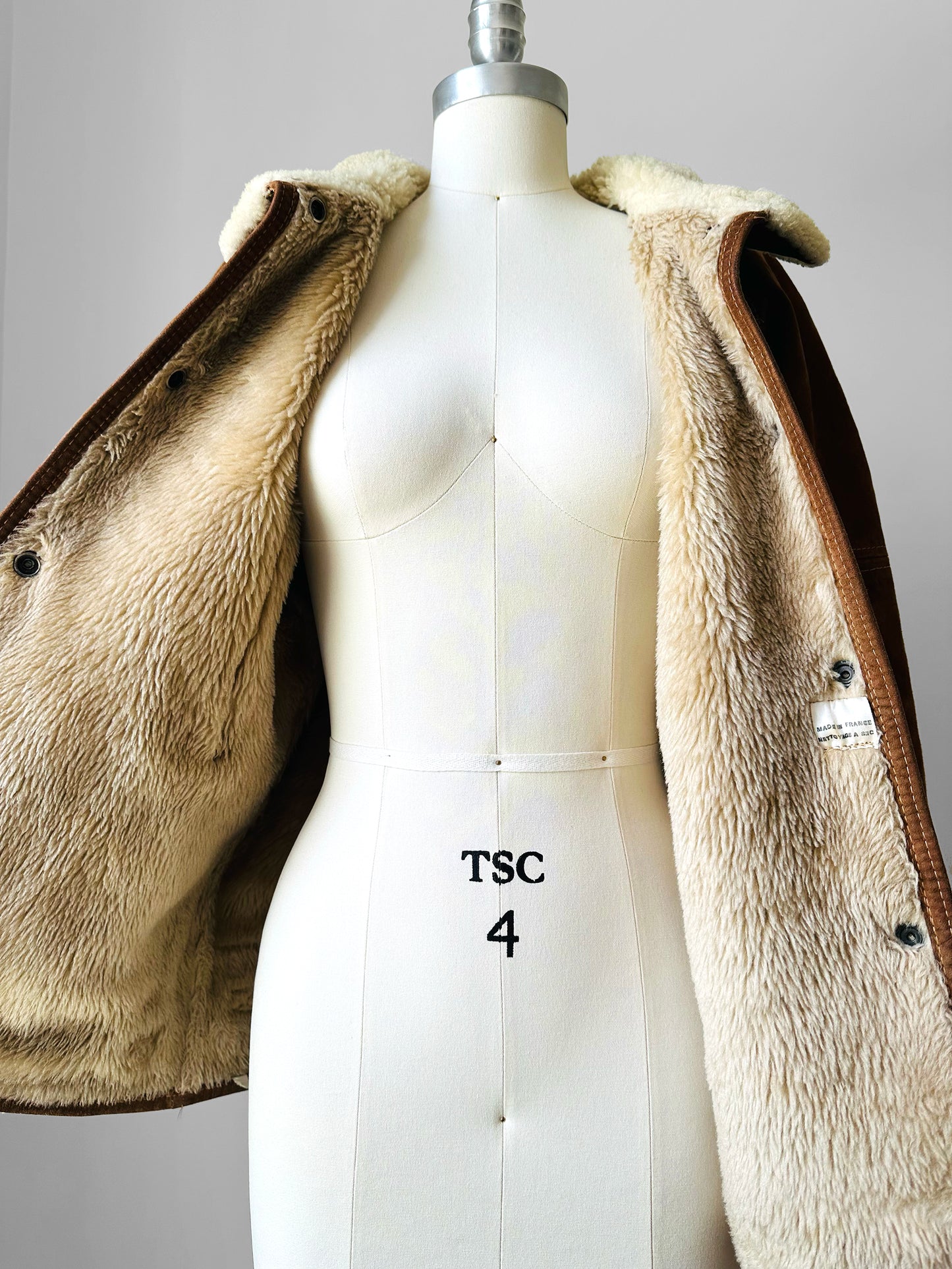 1980s Cognac Made in FRANCE Suede Shearling Jacket - Sz. S/M