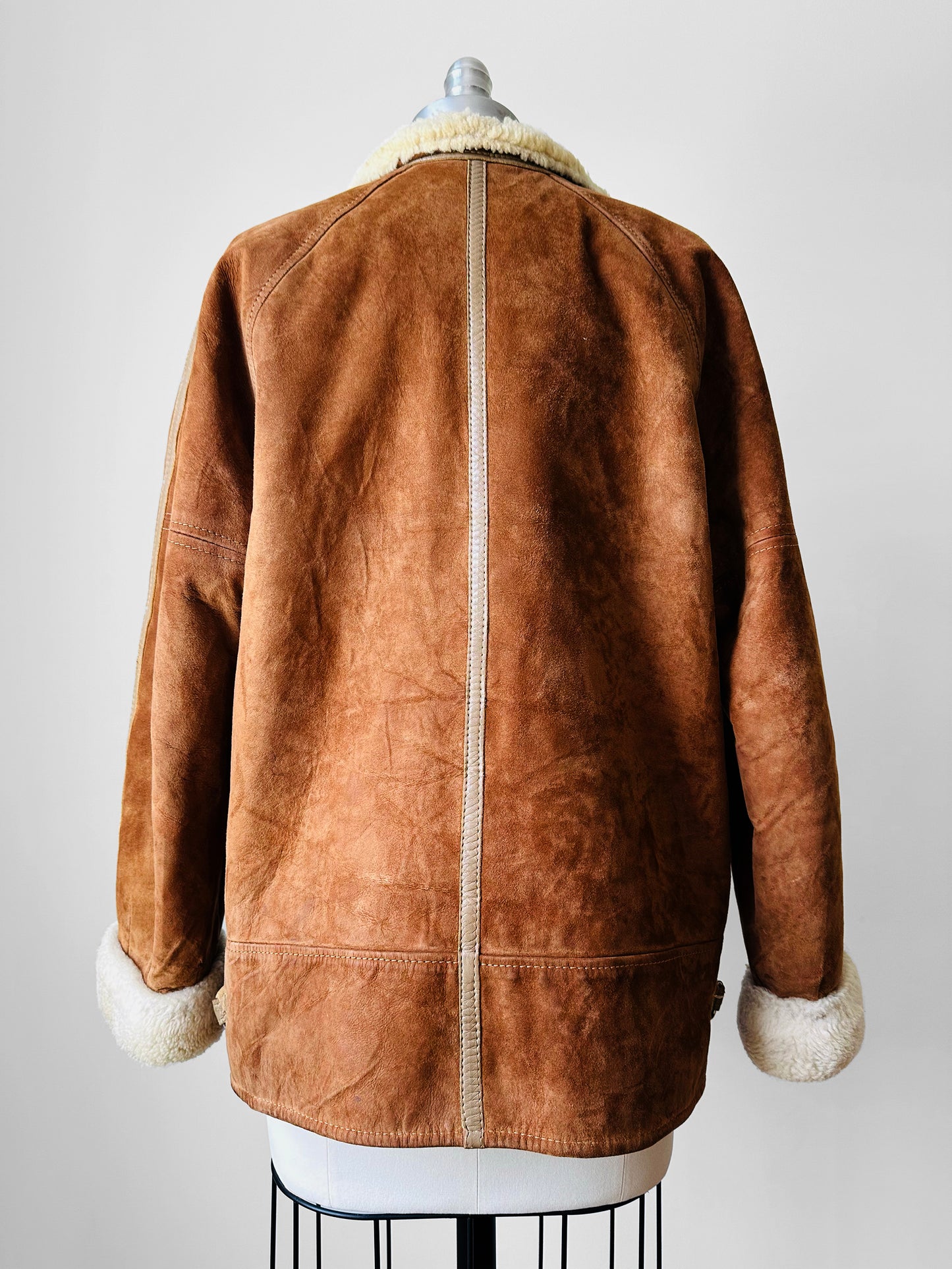 1980s Cognac Made in FRANCE Suede Shearling Jacket - Sz. S/M