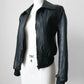 Y2K Does 70s Black Short Waisted Zip Front Leather Biker Jacket - Sz. Sm