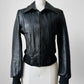 Y2K Does 70s Black Short Waisted Zip Front Leather Biker Jacket - Sz. Sm