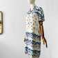 Vintage 1960s Purple and Blue Floral Drop-Waist Cotton Linen Short Sleeve Dress with Inverted Pleat - Sz. S/M