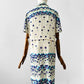 Vintage 1960s Purple and Blue Floral Drop-Waist Cotton Linen Short Sleeve Dress with Inverted Pleat - Sz. S/M