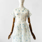 Vintage 1950s - 1960s Handmade White and Blue Sheer Crinoline Floral Tiered Dress - Sz. S