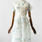 Vintage 1950s - 1960s Handmade White and Blue Sheer Crinoline Floral Tiered Dress - Sz. S