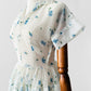 Vintage 1950s - 1960s Handmade White and Blue Sheer Crinoline Floral Tiered Dress - Sz. S