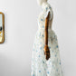 Vintage 1950s - 1960s Handmade White and Blue Sheer Crinoline Floral Tiered Dress - Sz. S