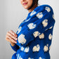 Hand Mended Blue and White Sheep Wool Pullover Sweater - XS/S