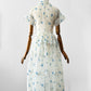 Vintage 1950s - 1960s Handmade White and Blue Sheer Crinoline Floral Tiered Dress - Sz. S