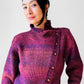 1970s - 1980s Plum Speckled Knit Asymmetrical Mock-Neck Wool Blended Knit - Sz. Sm