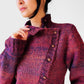 1970s - 1980s Plum Speckled Knit Asymmetrical Mock-Neck Wool Blended Knit - Sz. Sm