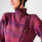 1970s - 1980s Plum Speckled Knit Asymmetrical Mock-Neck Wool Blended Knit - Sz. Sm