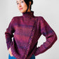 1970s - 1980s Plum Speckled Knit Asymmetrical Mock-Neck Wool Blended Knit - Sz. Sm