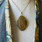 Antique 1920s - 1930s Tarnished Gold-Toned Locket Necklace with Floral Relief
