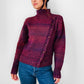 1970s - 1980s Plum Speckled Knit Asymmetrical Mock-Neck Wool Blended Knit - Sz. Sm