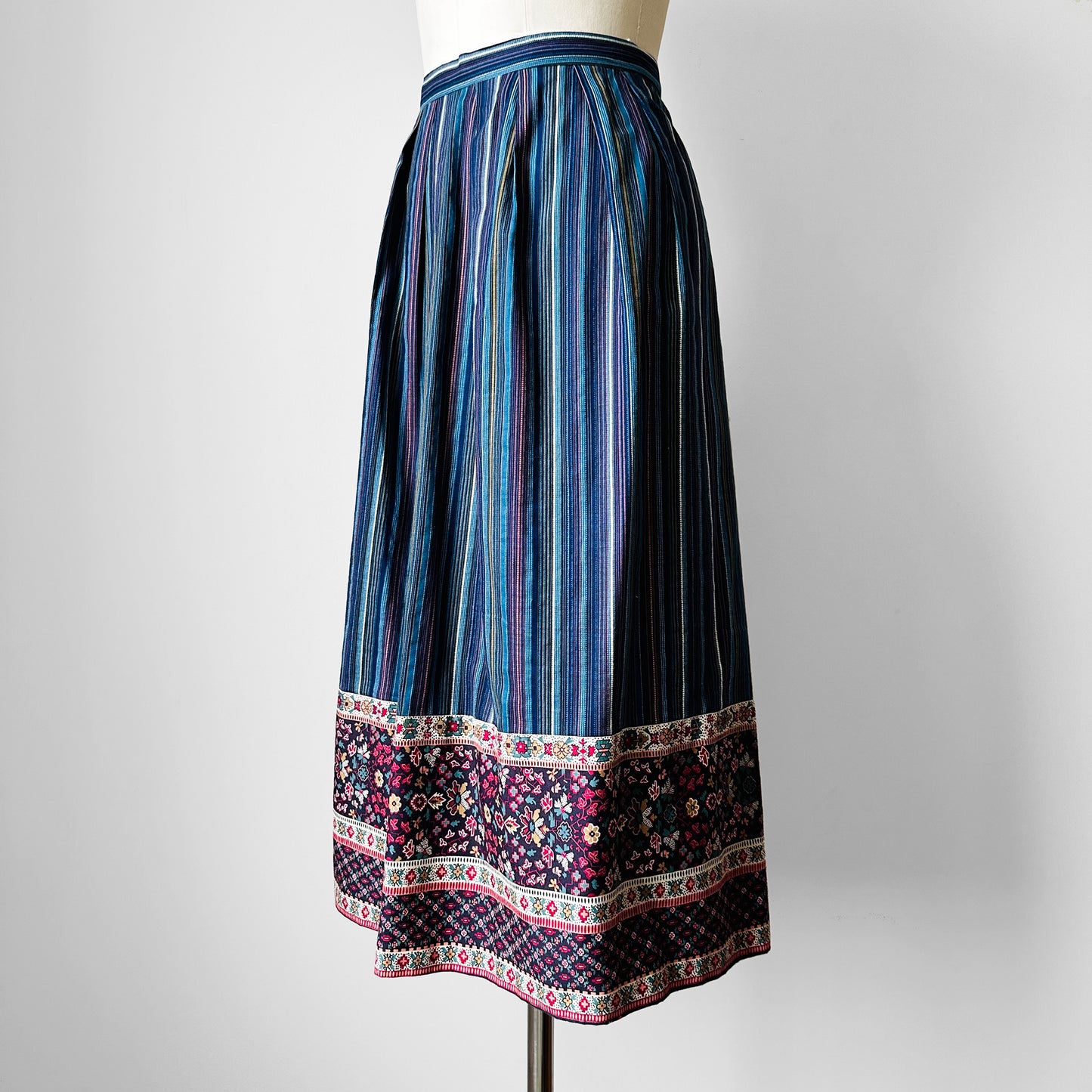 1970s - 1980s Handmade Stripe Patchwork Style Skirt - Sz. M/L