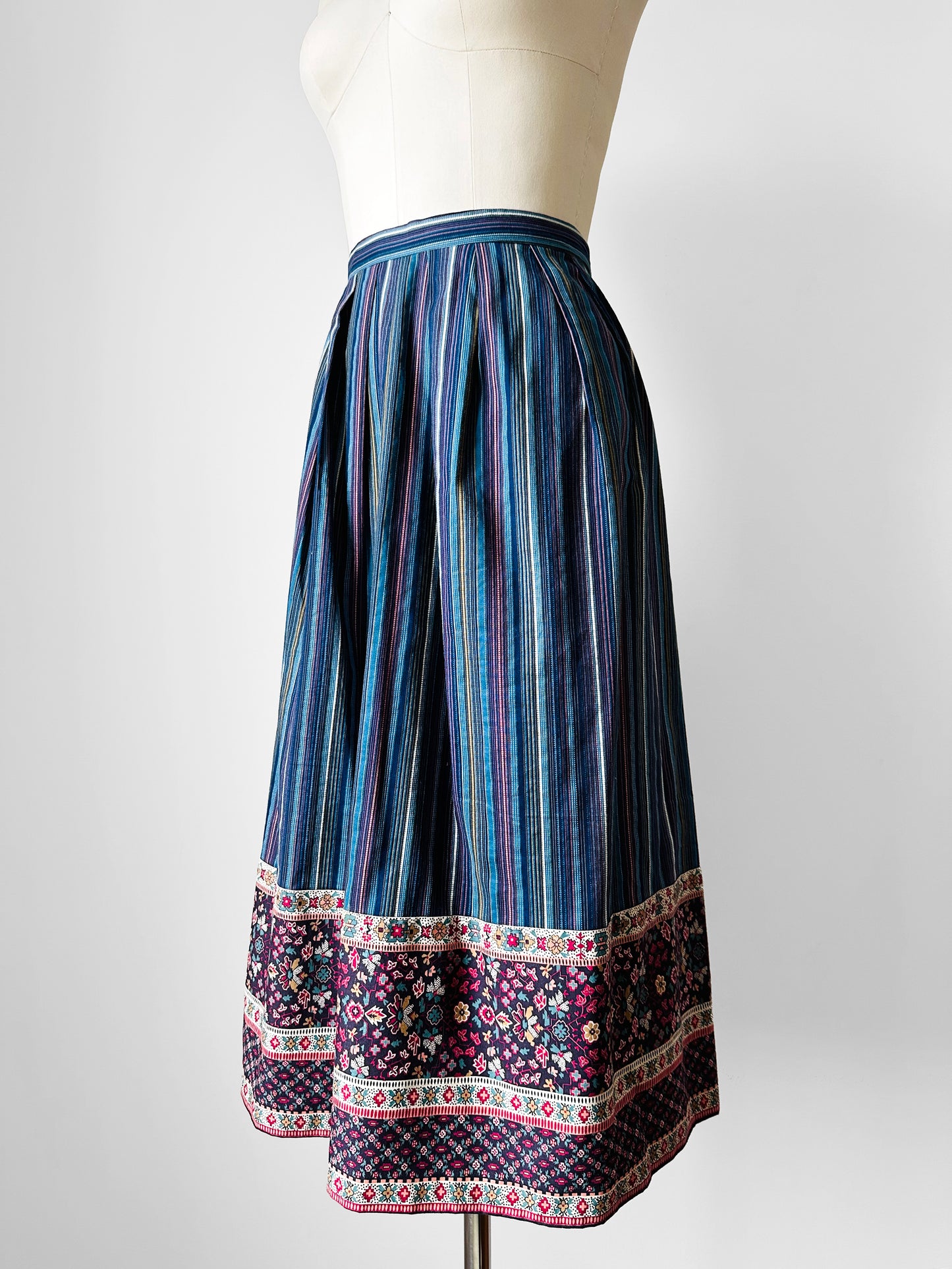 1970s - 1980s Handmade Stripe Patchwork Style Skirt - Sz. M/L