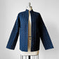 1980s Navy Patchwork Patterned Quilted Jacket -  Sz. S/M