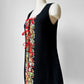 1970s Black Tunic Style Floral Embroidered Vest - Sz. S/M