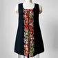 1970s Black Tunic Style Floral Embroidered Vest - Sz. S/M