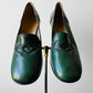 1970s Hunter Green Stitch Detailed Loafer Style Block Heeled Slip-On Shoes - Sz. 37