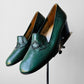 1970s Hunter Green Stitch Detailed Loafer Style Block Heeled Slip-On Shoes - Sz. 37