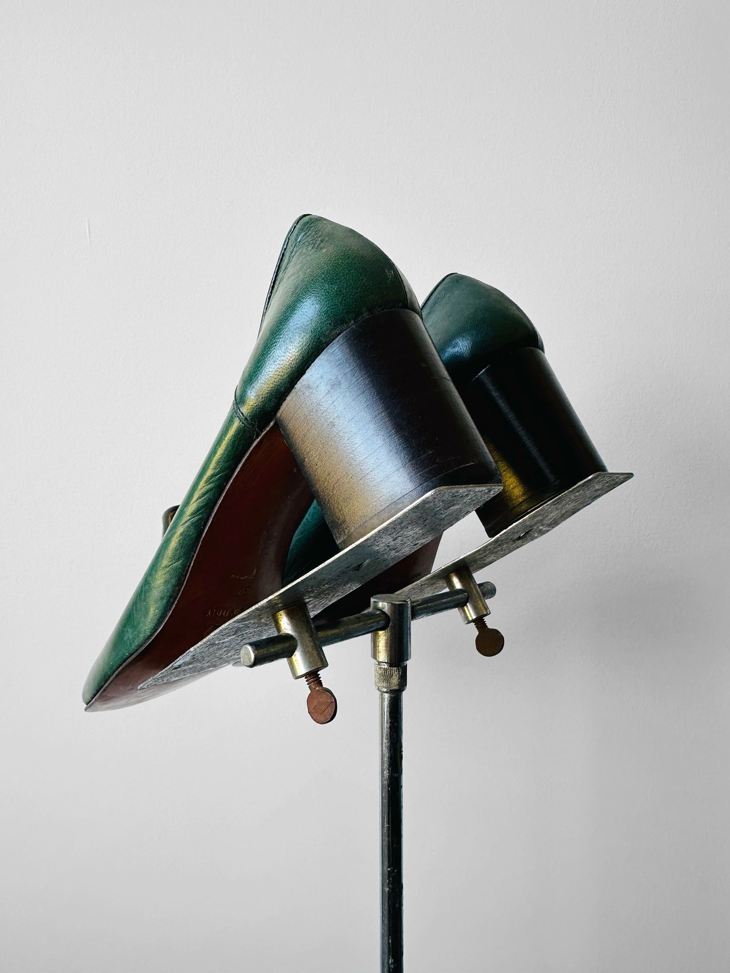 1970s Hunter Green Stitch Detailed Loafer Style Block Heeled Slip-On Shoes - Sz. 37