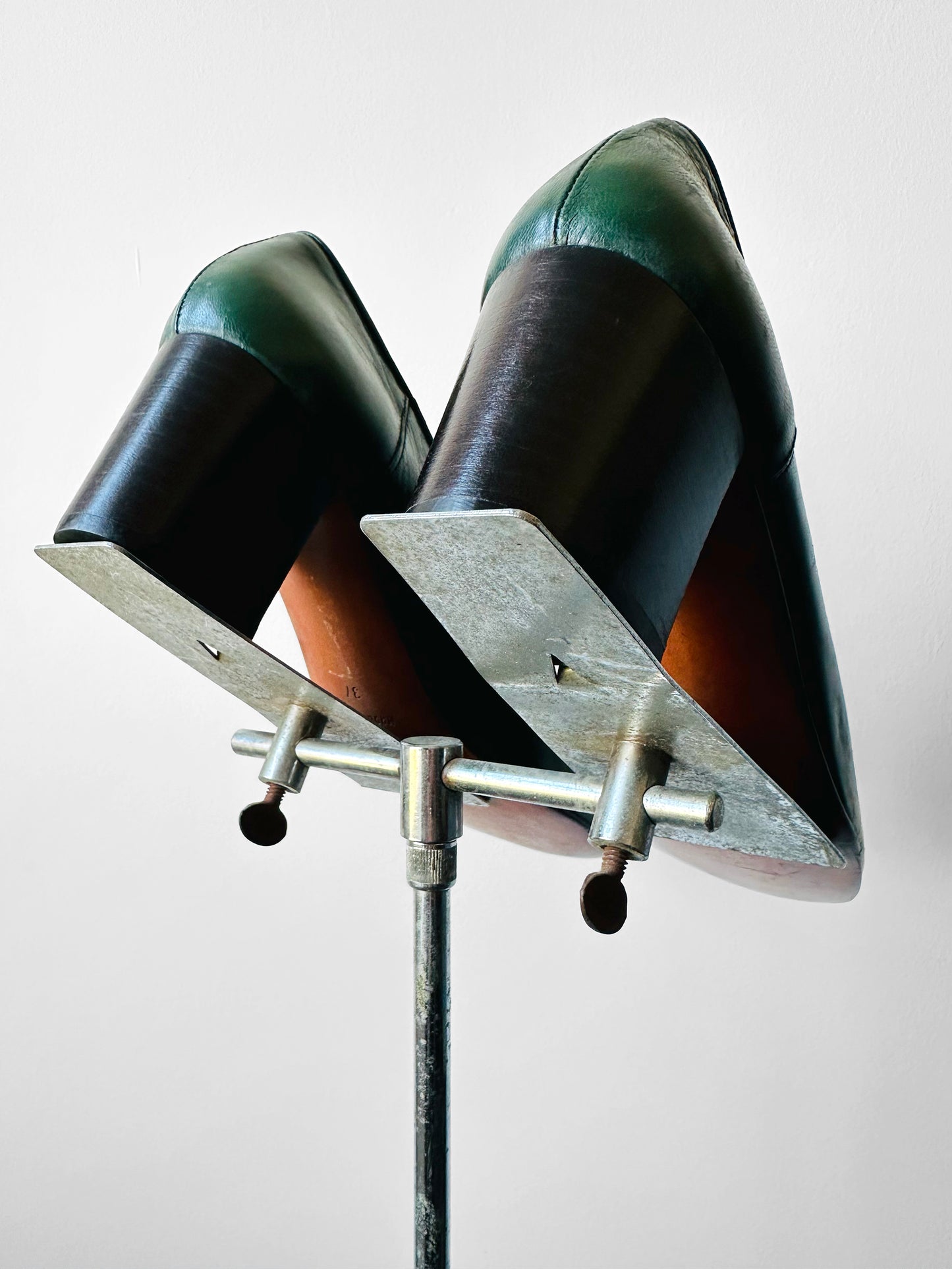 1970s Hunter Green Stitch Detailed Loafer Style Block Heeled Slip-On Shoes - Sz. 37