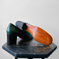 1970s Hunter Green Stitch Detailed Loafer Style Block Heeled Slip-On Shoes - Sz. 37