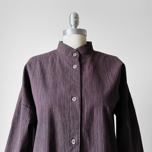 2000s Mauve and Black Stripe Marimekko Cotton Shirt -  Sz. S