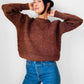 Rust Brown Pure Wool Ribbed Crew Neck Chunky Crop Pullover Sweater - Sz. S