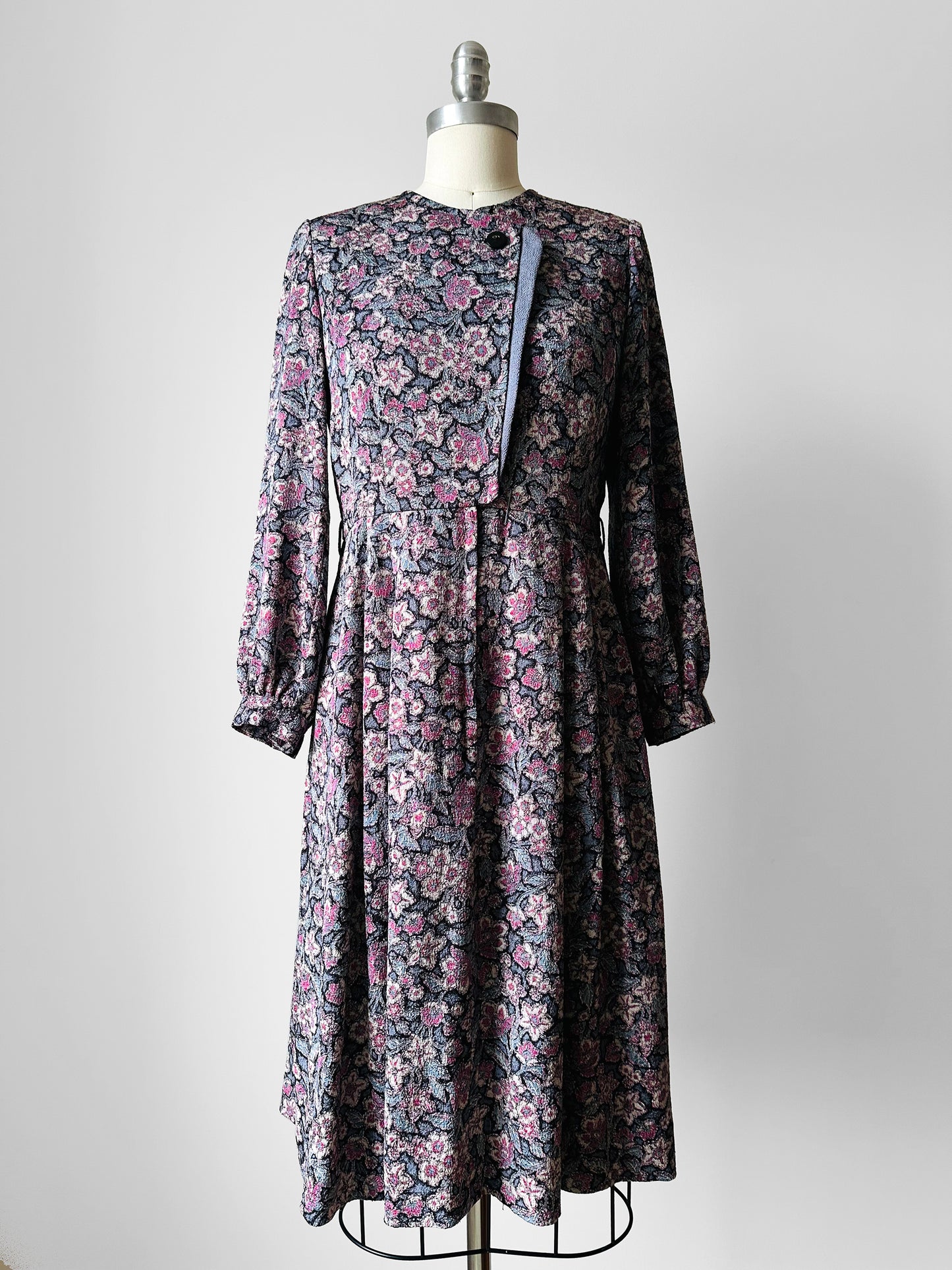 1990s - 2000s Mauve Floral Day Dress - Sz. XS/S