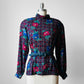 1980s Floral PENDLETON High Neck Tapered Waist Blouse -  Sz. S/M