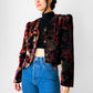 1980s Black Painterly Textured Velour Crop Jacket - Sz. S/M