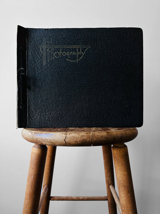 1920s - 1930s Black Leatherette Photo Album with Embossed Detail