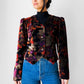 1980s Black Painterly Textured Velour Crop Jacket - Sz. S/M