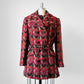 1960s Red Fuschia Plaid Wool Belted Bibbed Jacket - Sz. Small