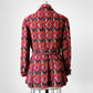 1960s Red Fuschia Plaid Wool Belted Bibbed Jacket - Sz. Small