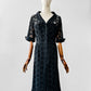 Vintage 1960s - 1970s Black Floral Button Front Collared Cotton Eyelet Shirtwaist Dress - Sz.S