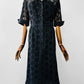 Vintage 1960s - 1970s Black Floral Button Front Collared Cotton Eyelet Shirtwaist Dress - Sz.S