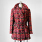 1960s Red Fuschia Plaid Wool Belted Bibbed Jacket - Sz. Small