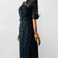 Vintage 1960s - 1970s Black Floral Button Front Collared Cotton Eyelet Shirtwaist Dress - Sz.S