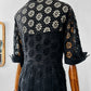 Vintage 1960s - 1970s Black Floral Button Front Collared Cotton Eyelet Shirtwaist Dress - Sz.S