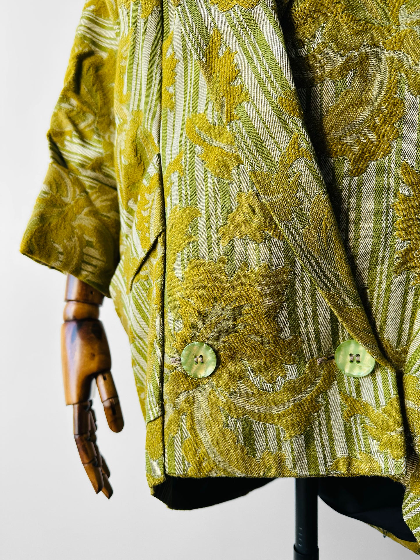 1970s - 1980s Jim Pope Toronto Designer Chartreuse Textured Double Button Jacket - S/M