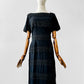 Vintage 1960s Black-Short Sleeve Knee-Length Floral Applique Zip-Back Dress - Sz. S/M