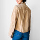 1990s Tan Suede Leather Snap Button Collared Shirt - Sz. Sm