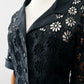 Vintage 1960s - 1970s Black Floral Button Front Collared Cotton Eyelet Shirtwaist Dress - Sz.S